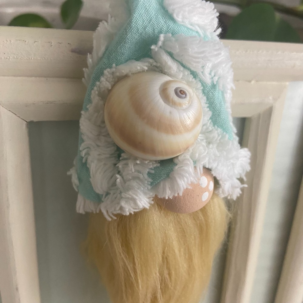 SOLD ❌Vintage Beach Shell Aqua Chenille Silver Plated Spoon Gnome Ornament Faux - Picture 4 of 12